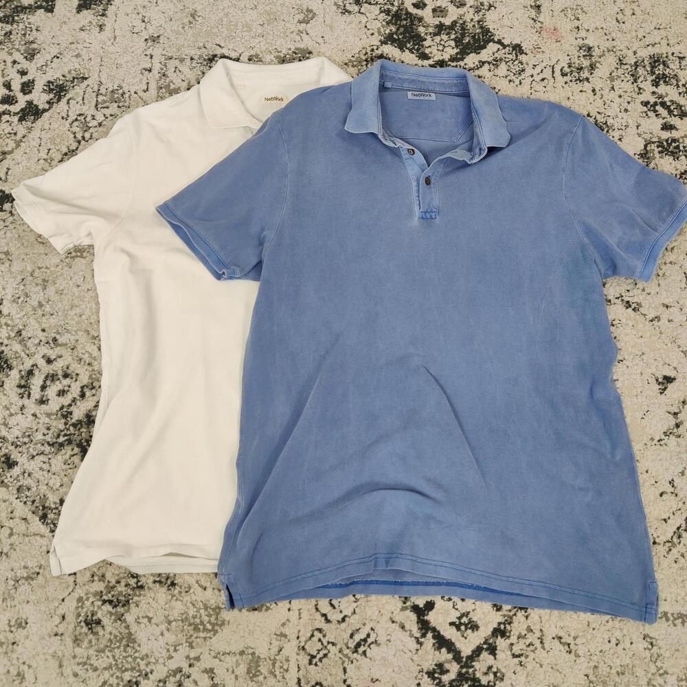 Network Men's Polo Tshirt Set of Two Size Large 100% Cotton Hawaian